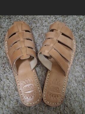 Minda Living Tan Leather Slide Sandals